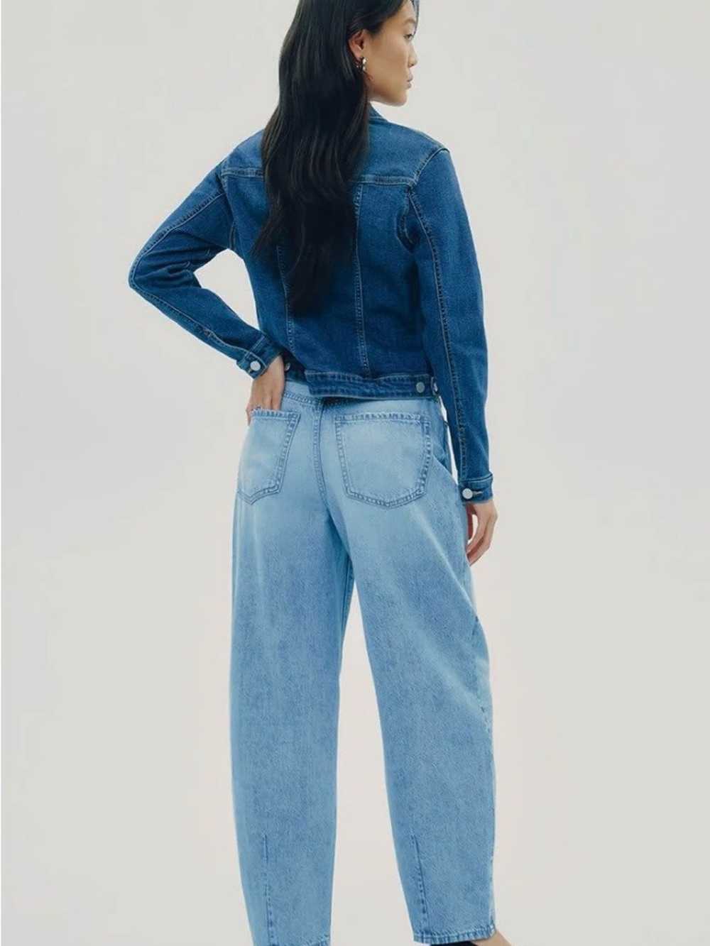 High-Rise Barrel  Light Blue Women's Jeans - Petite - Picture 3 of 6